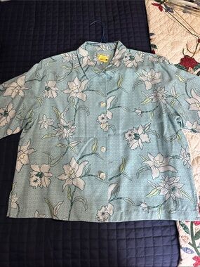 Tommy Bahama Aqua Floral Camp Shirt with White Accents